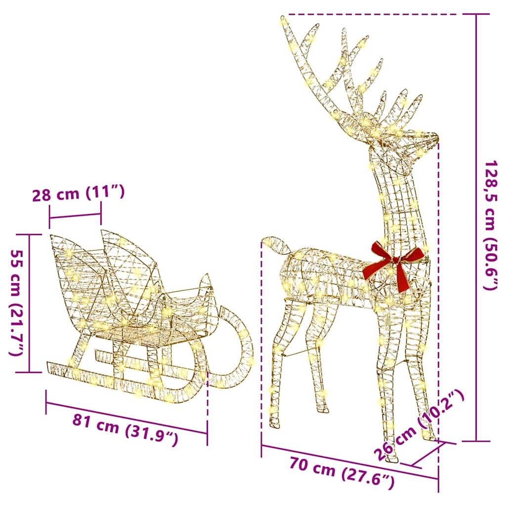 Reinsdyr Trekke Slede Varmhvit 70 x 26 x 128,5 cm PET