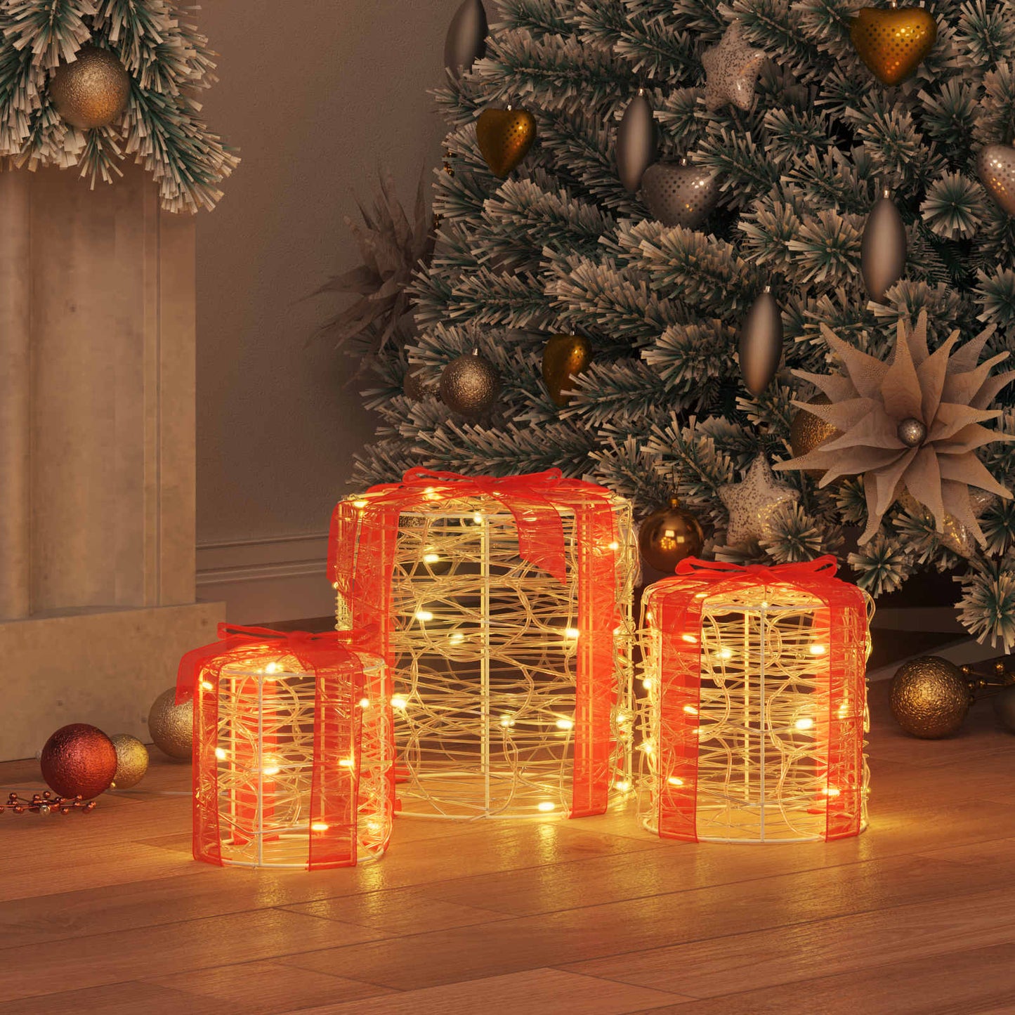 Gaveeske Dekorasjon 3 pcs Varmhvit 20 x 20 x 21 cm Akryl