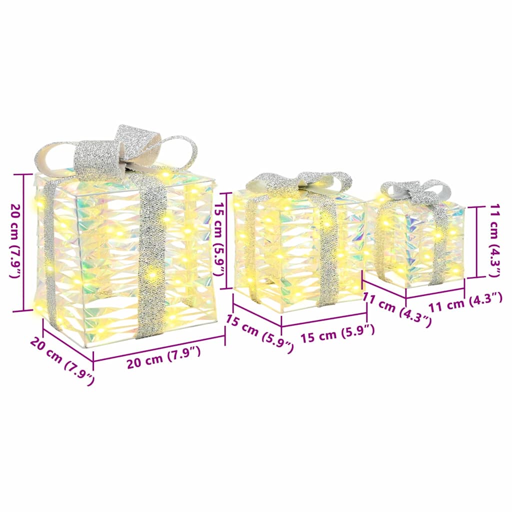 Gaveeske med 60 LED 3 pcs Varmhvit 20 x 20 x 20 cm PET