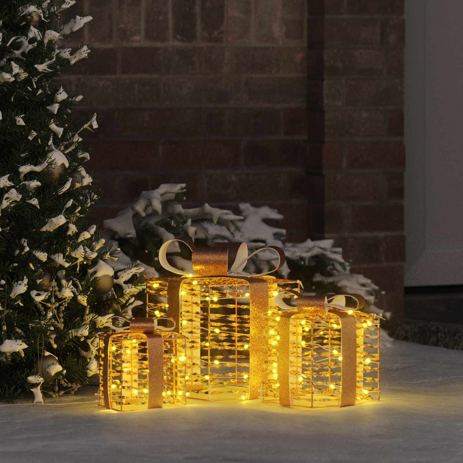 Gaveeske med 60 LED 3 pcs Varmhvit 20 x 20 x 20 cm PET vidaXL