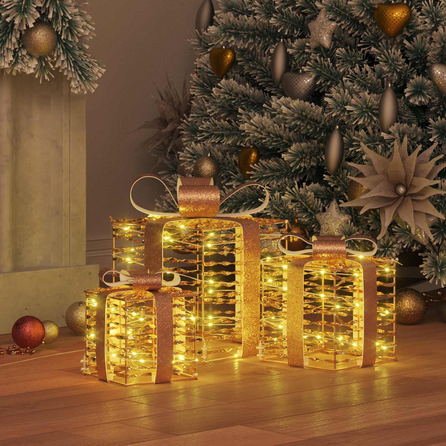 Gaveeske med 60 LED 3 pcs Varmhvit 20 x 20 x 20 cm PET vidaXL