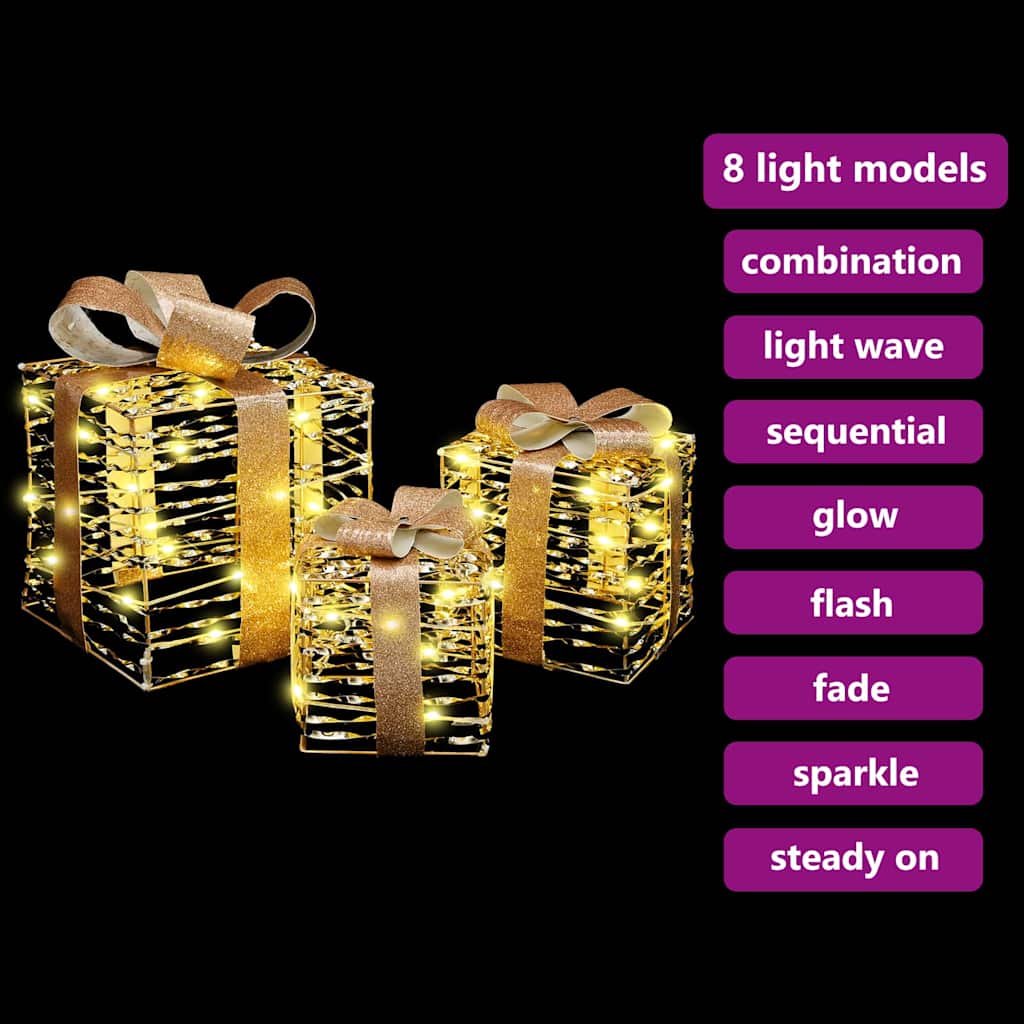Gaveeske med 60 LED 3 pcs Varmhvit 20 x 20 x 20 cm PET vidaXL