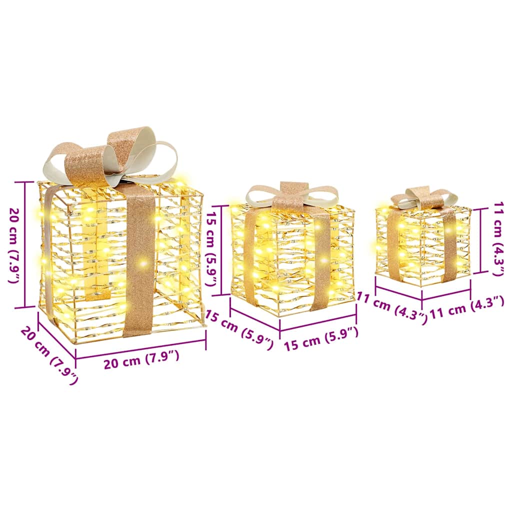Gaveeske med 60 LED 3 pcs Varmhvit 20 x 20 x 20 cm PET vidaXL