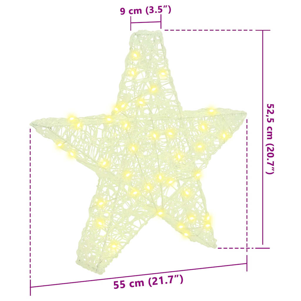 3D Stjerne med 50 LED Varmhvit 55 x 53,5 x 10 cm Akryl