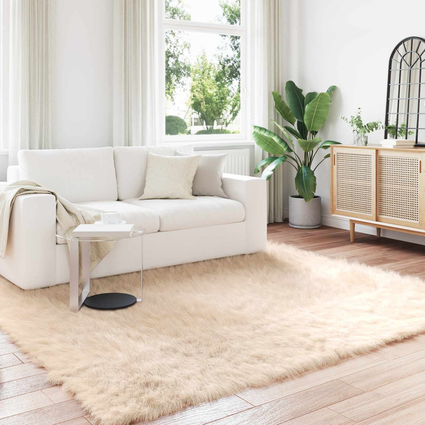 Fusk saueskinnteppe TAFALLA Beige 200 x 200 cm Polyester