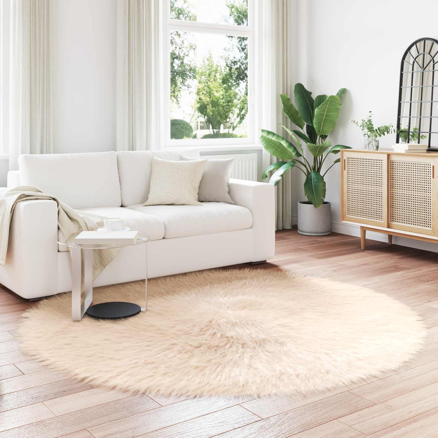 Fusk saueskinnteppe TAFALLA Beige Ø 200 cm Polyester