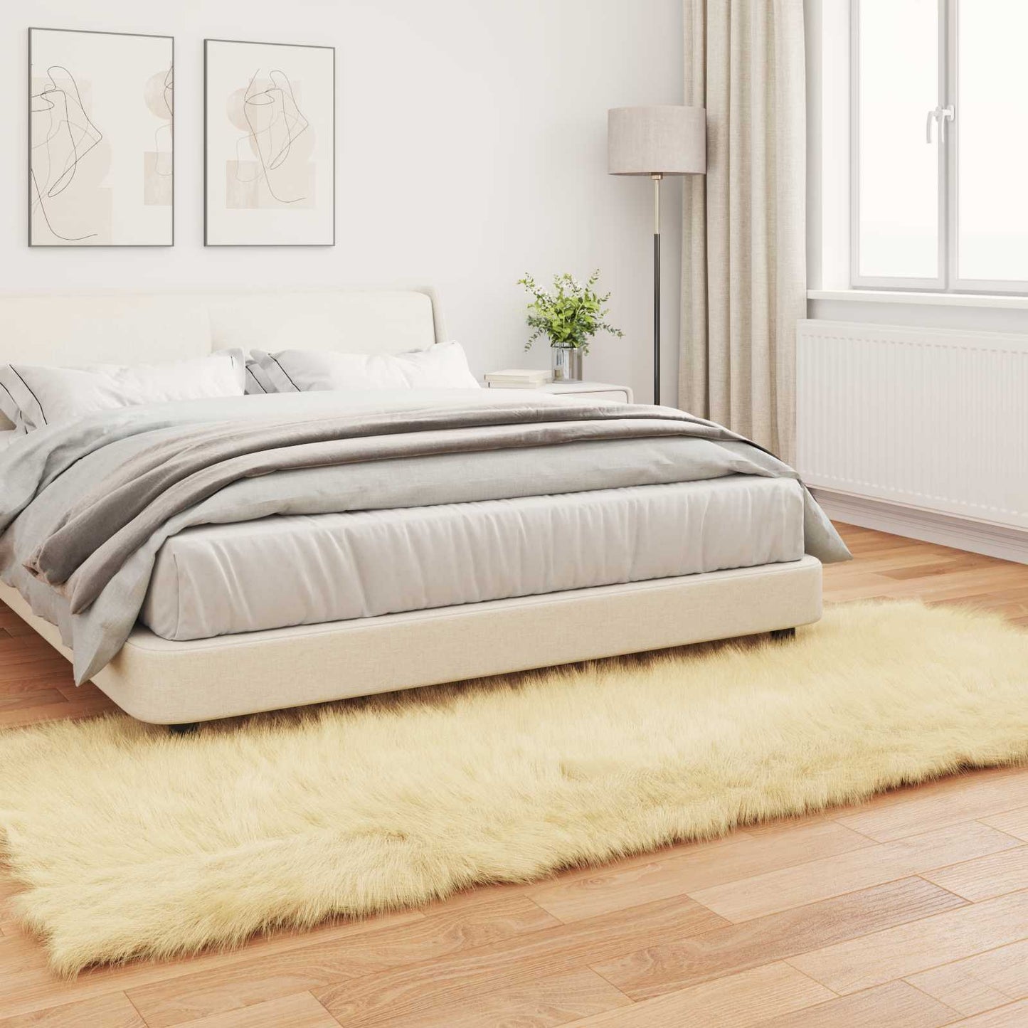 Fusk saueskinnteppe TAFALLA Krem 80 x 250 cm Polyester