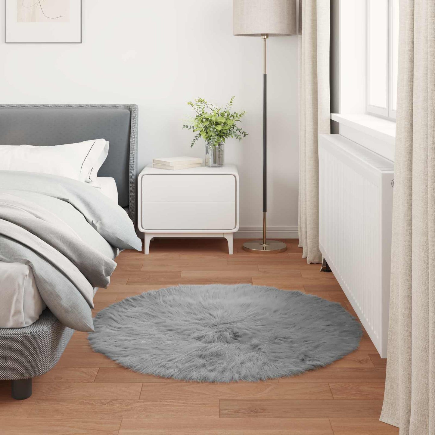 Fusk saueskinnteppe TAFALLA Grå Ø 100 cm Polyester