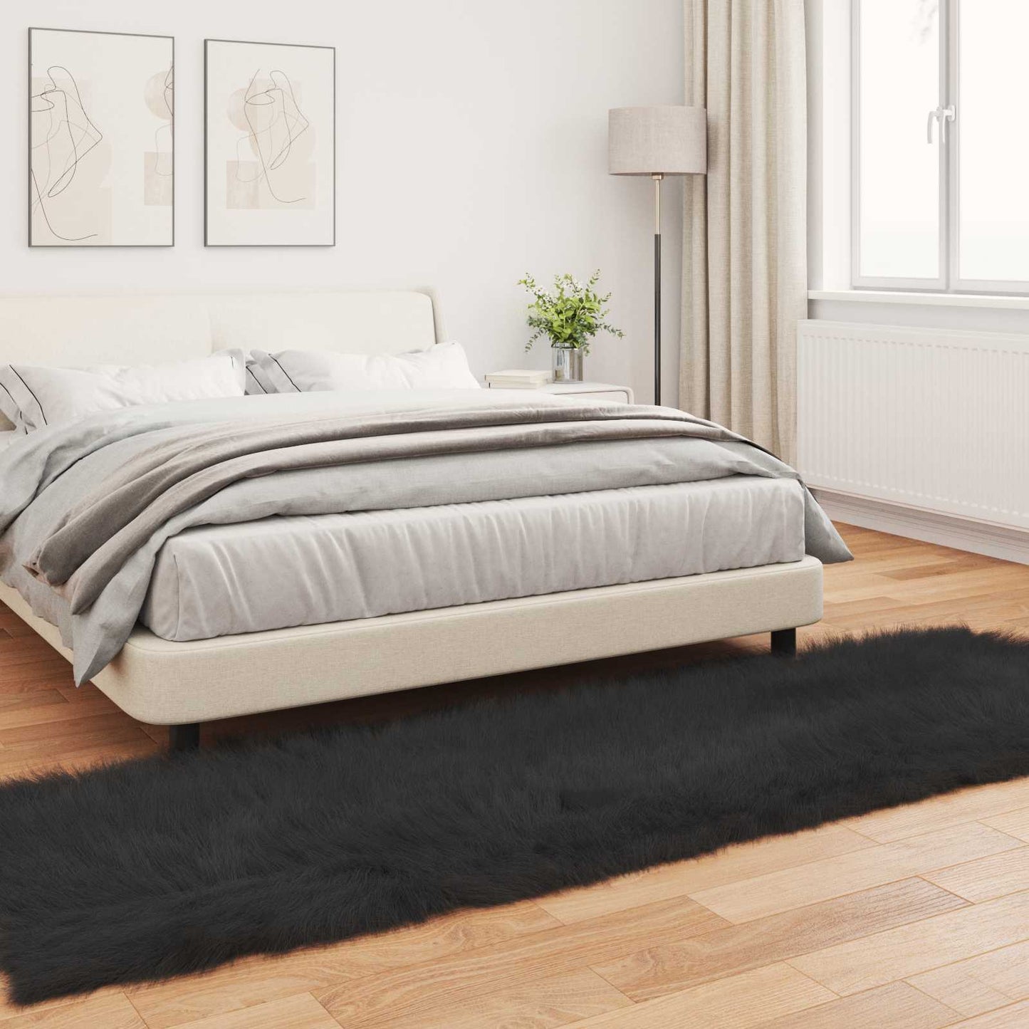 Fusk saueskinnteppe TAFALLA Svart 80 x 250 cm Polyester