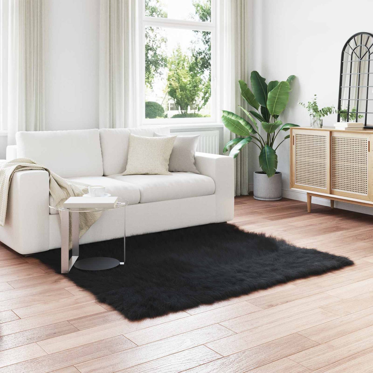 Fusk saueskinnteppe TAFALLA Svart 160 x 160 cm Polyester