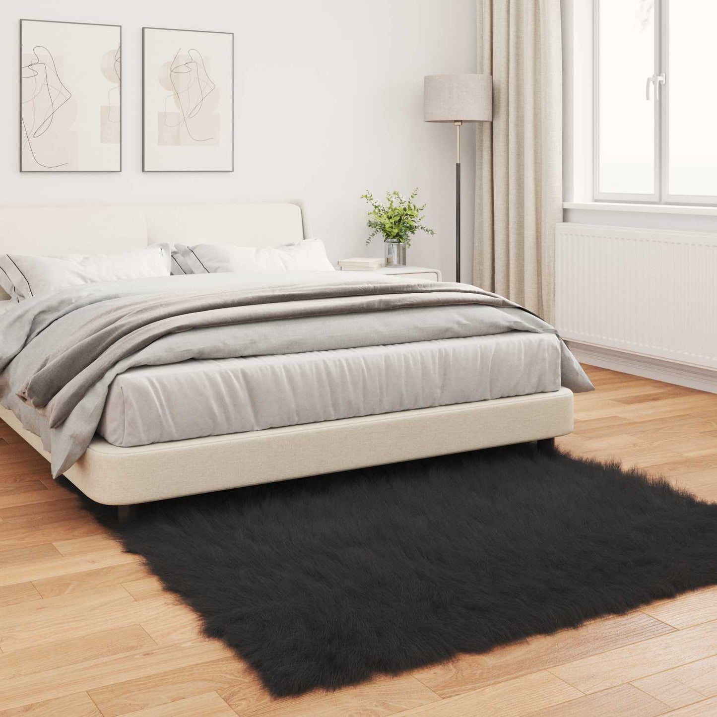 Fusk saueskinnteppe TAFALLA Svart 160 x 160 cm Polyester