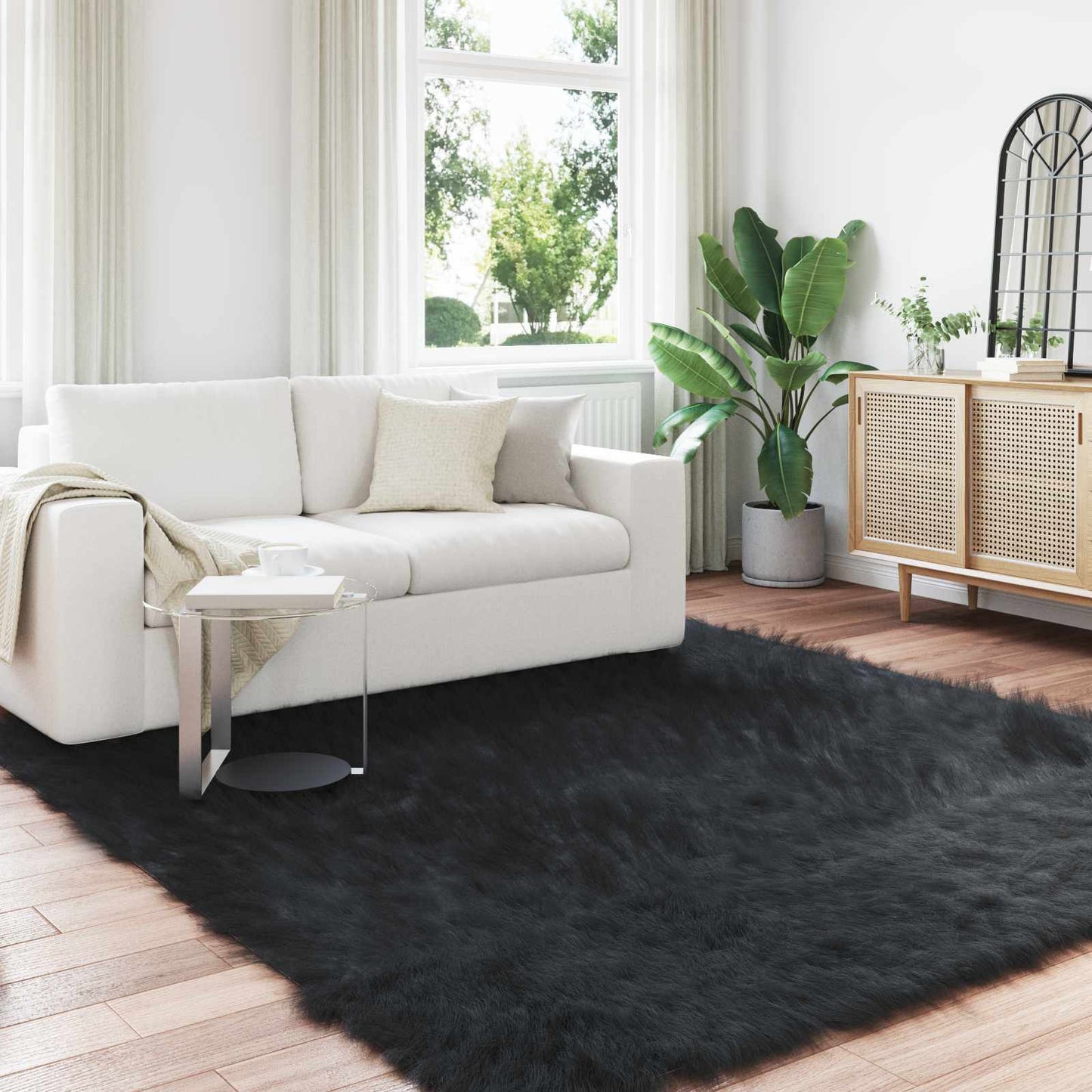 Fusk saueskinnteppe TAFALLA Svart 200 x 200 cm Polyester