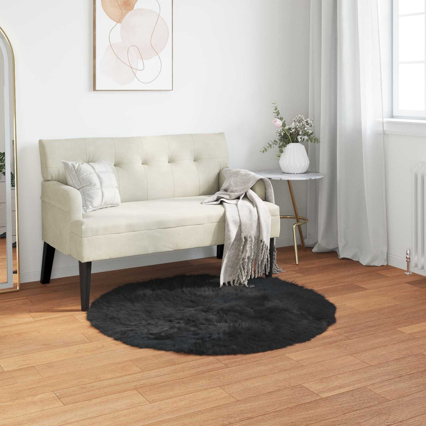 Fusk saueskinnteppe TAFALLA Svart Ø 120 cm Polyester