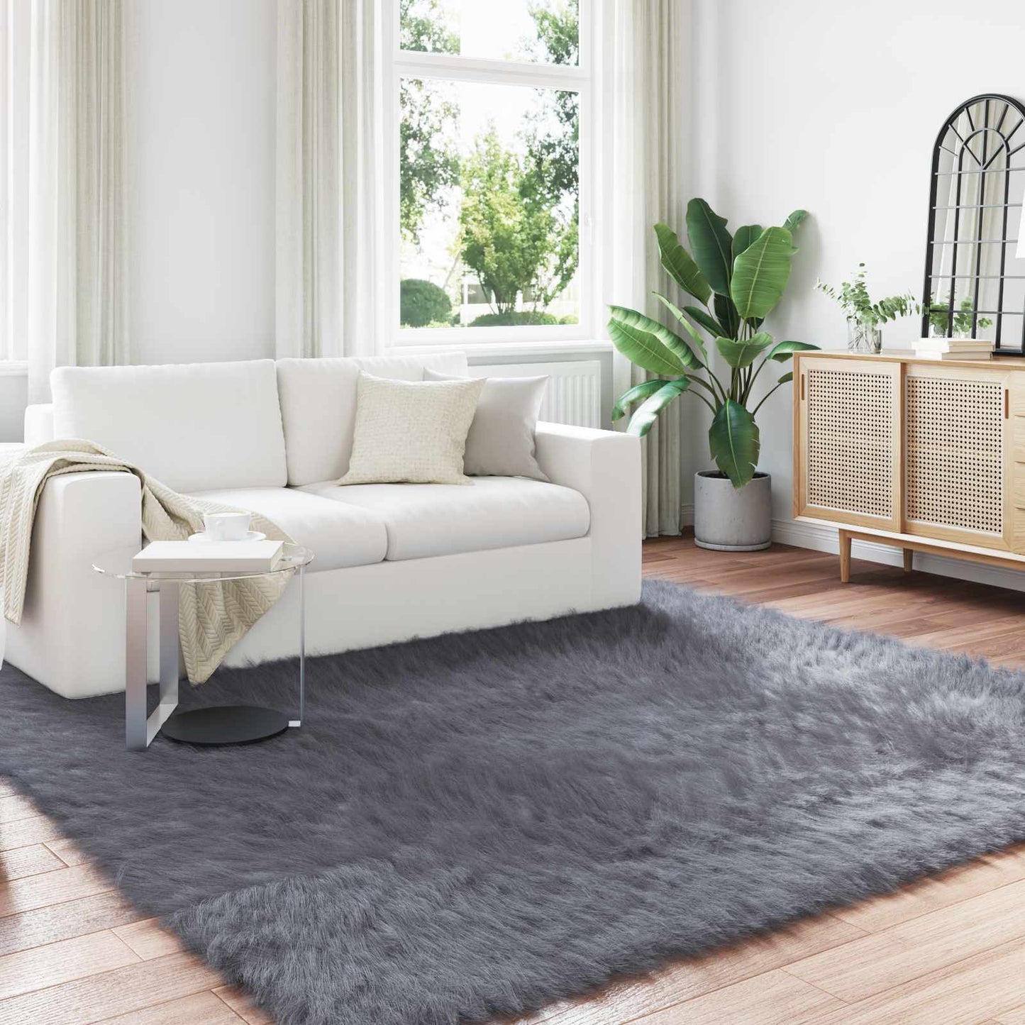 Fusk saueskinnteppe TAFALLA Antrasitt 200 x 200 cm Polyester