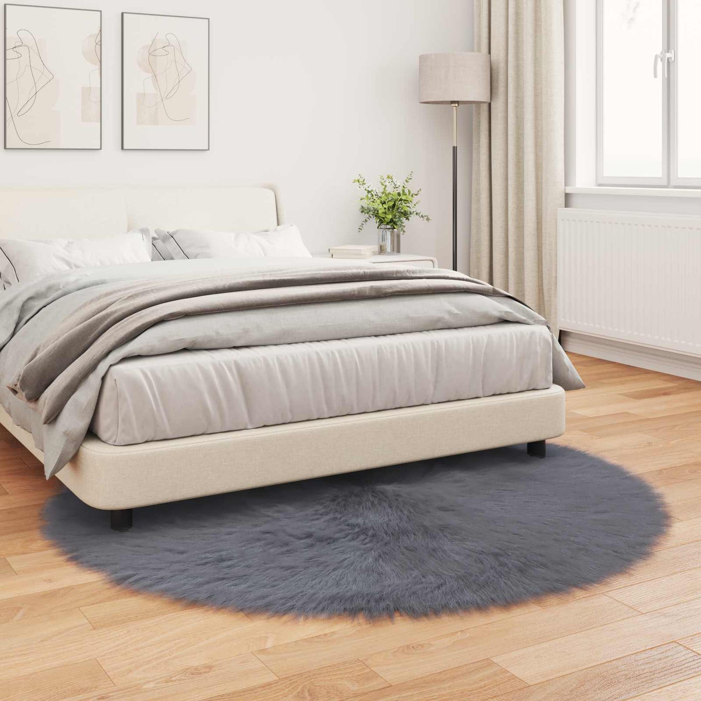 Fusk saueskinnteppe TAFALLA Antrasitt Ø 160 cm Polyester