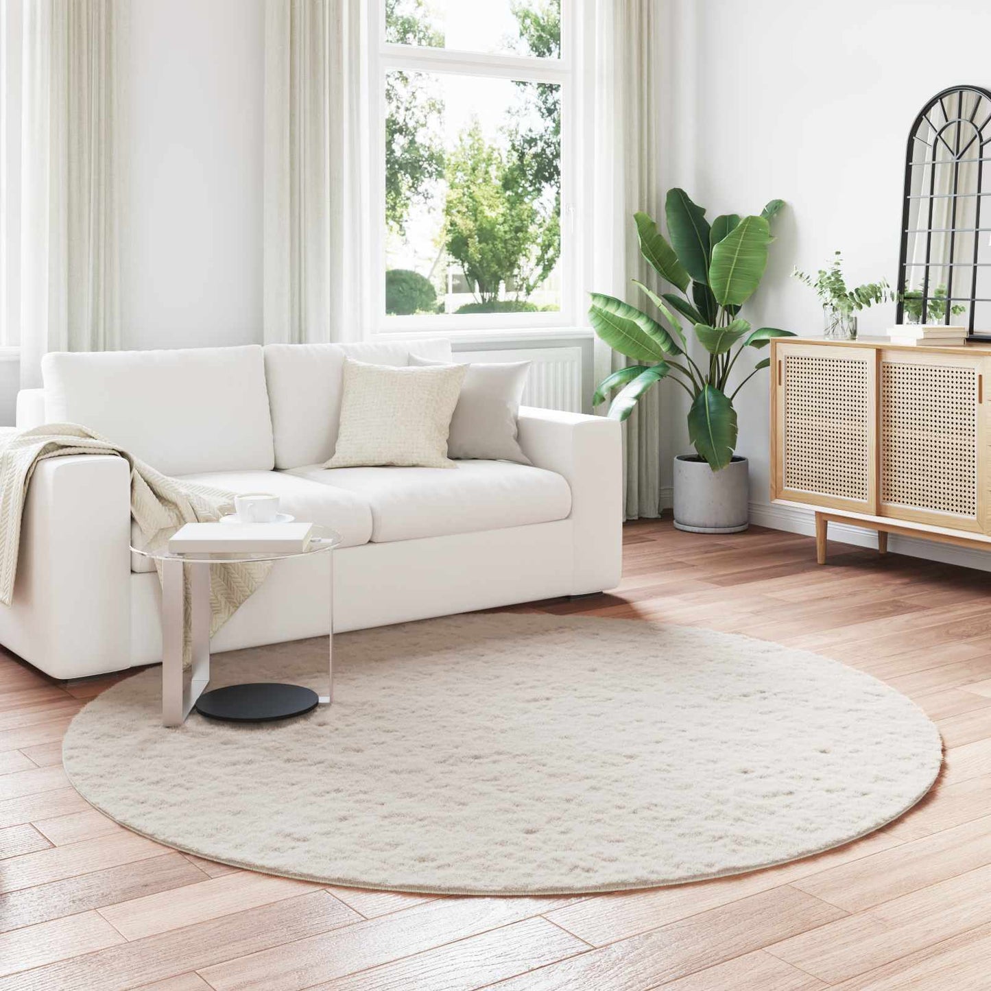 Skliikkerteppe i kunstig kaninpels OLITE Beige Ø 200 cm