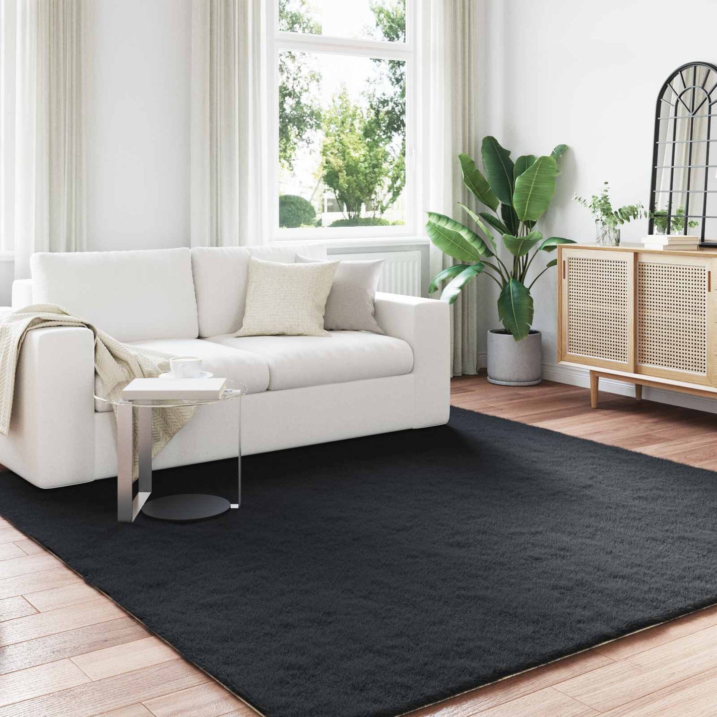 Skliikkerteppe i kunstig kaninpels OLITE Svart 200 x 200 cm