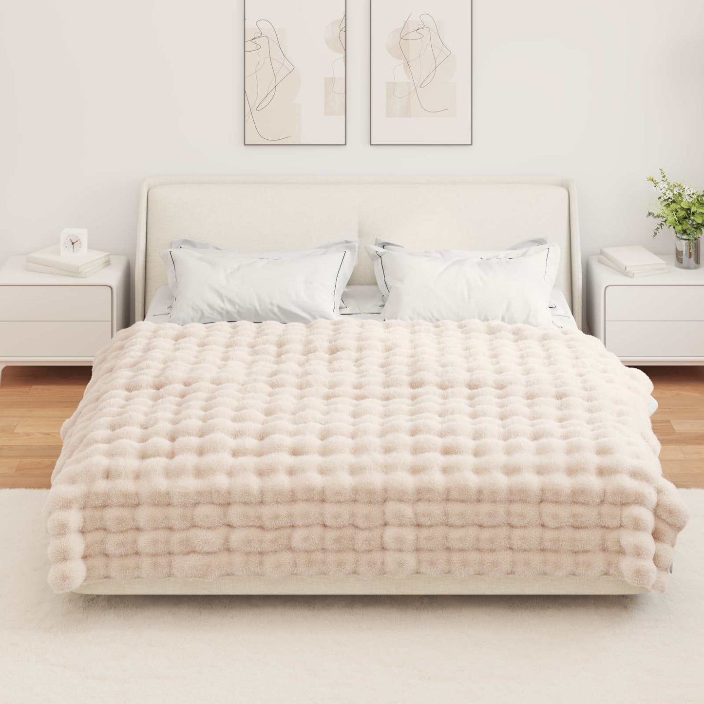 Skliikkerteppe / pledd i kunstig kaninpels Olite Beige