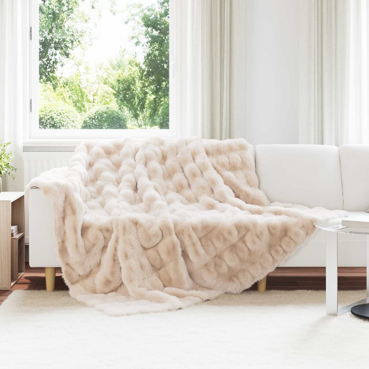 Skliikkerteppe / pledd i kunstig kaninpels Olite Beige