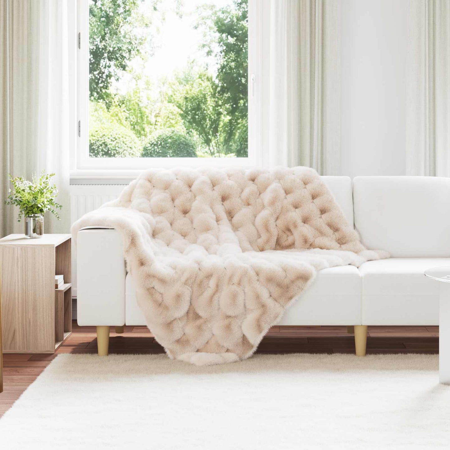 Skliikkerteppe / pledd i kunstig kaninpels Olite 4 pcs Beige