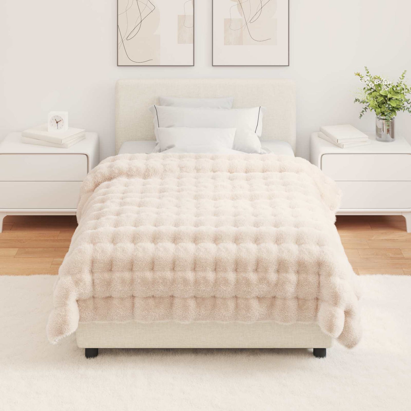 Skliikkerteppe / pledd i kunstig kaninpels Olite 4 pcs Beige