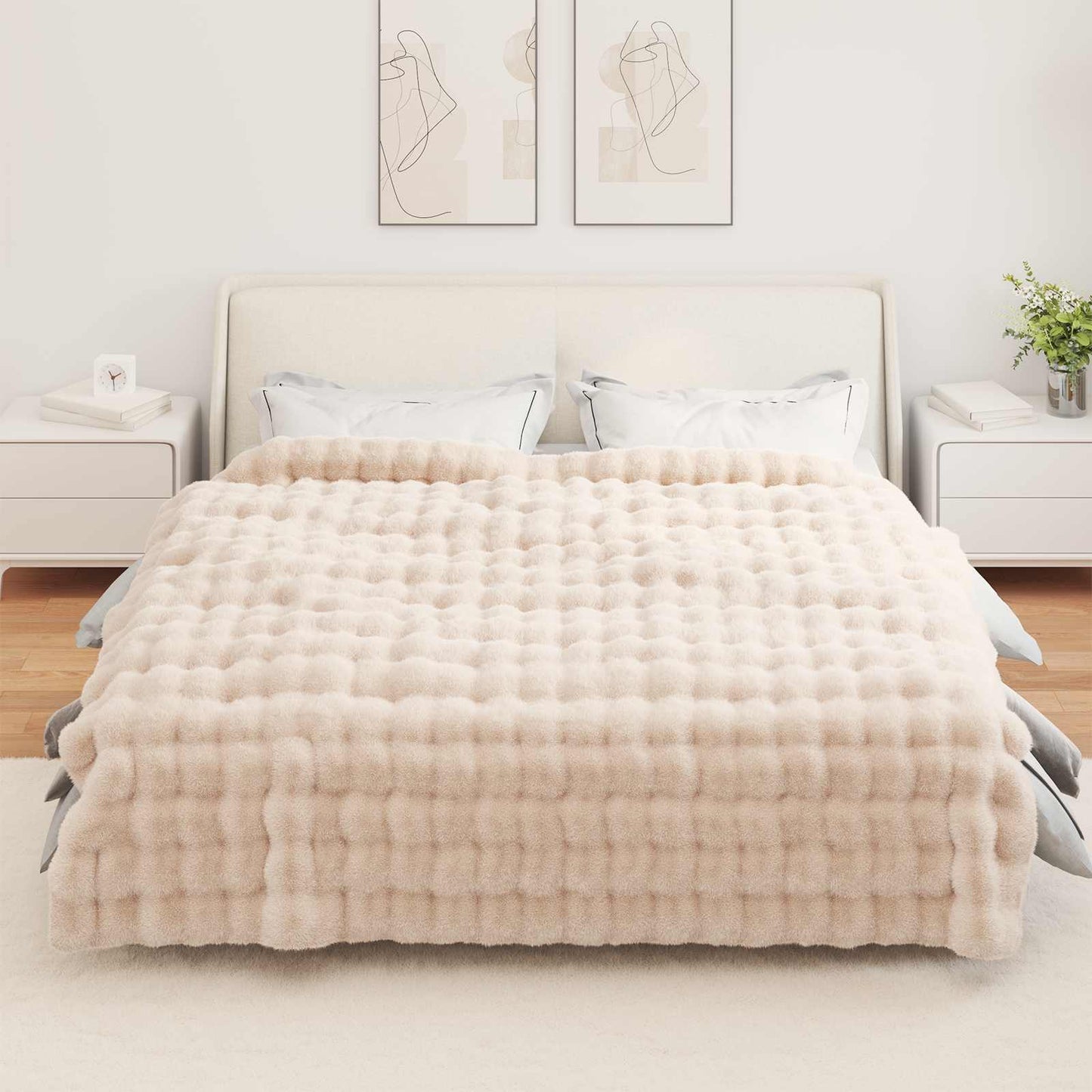 Skliikkerteppe / pledd i kunstig kaninpels Olite 4 pcs Beige