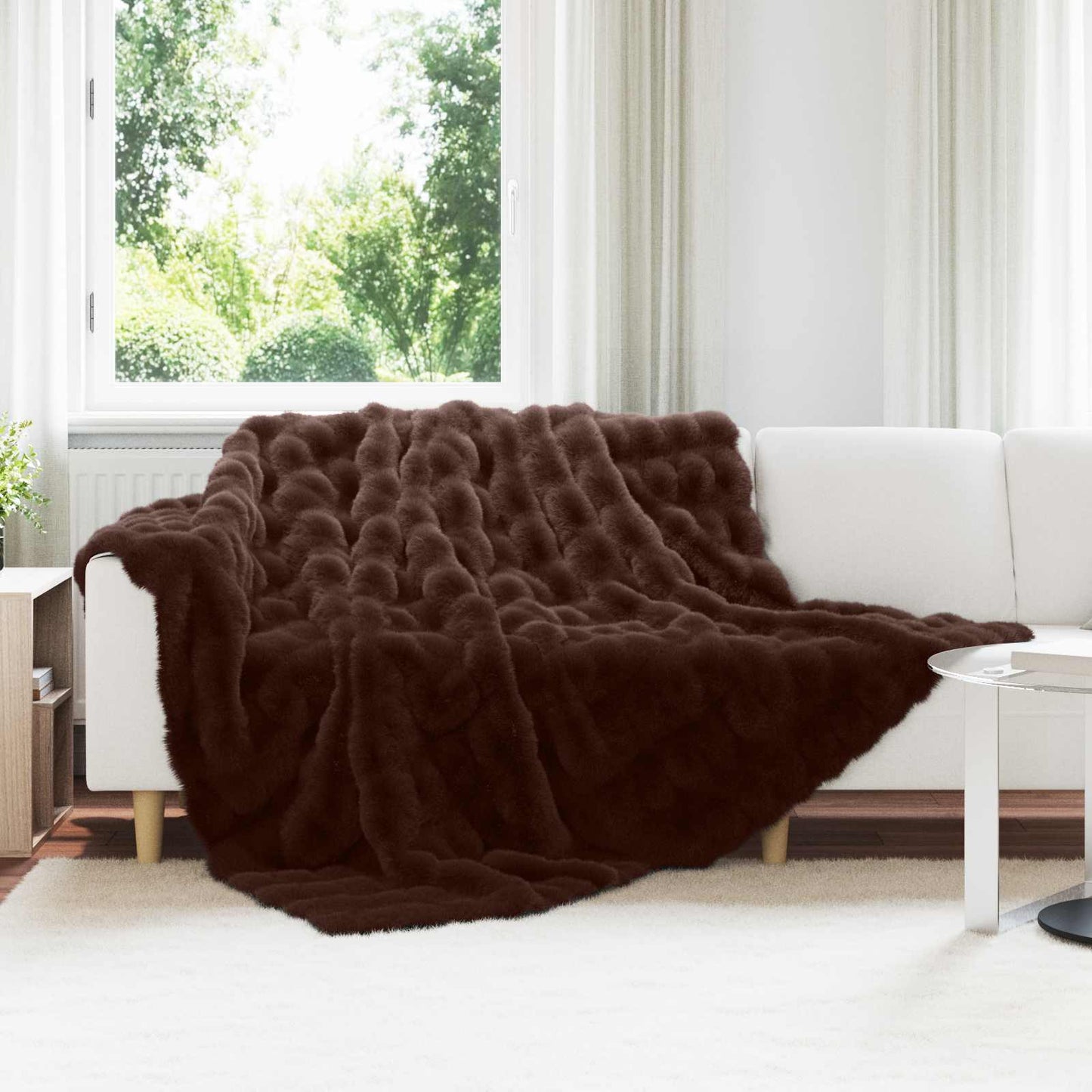 Skliikkerteppe / pledd i kunstig kaninpels Olite 4 pcs Kamel