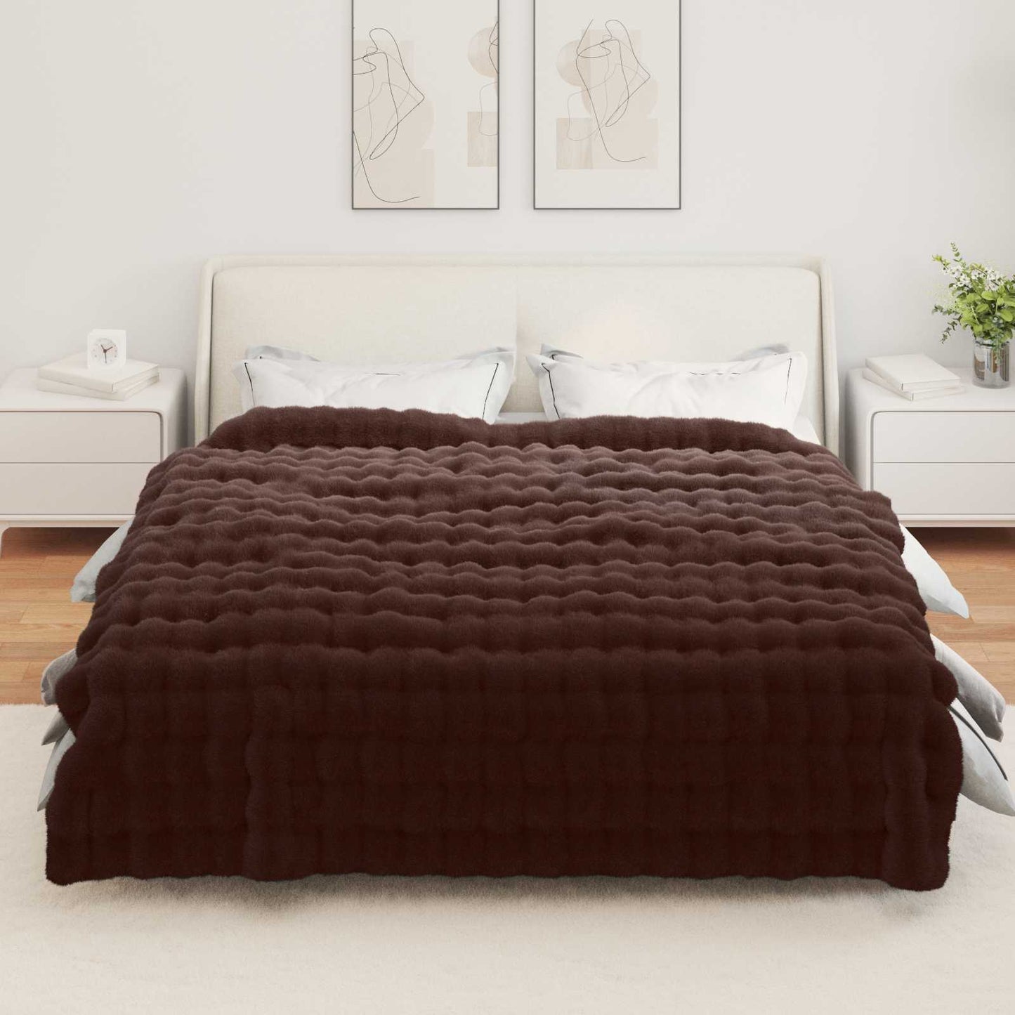 Skliikkerteppe / pledd i kunstig kaninpels Olite 4 pcs Kamel