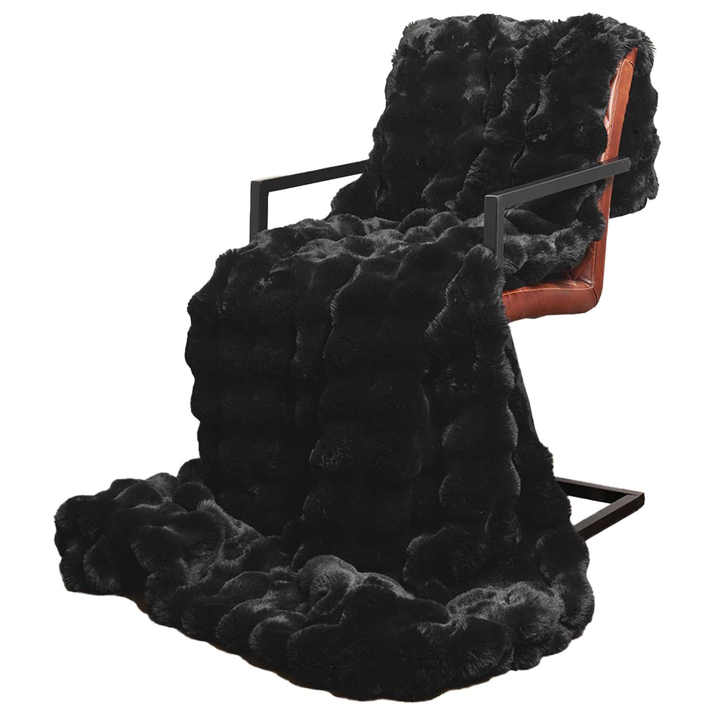 Skliikkerteppe / pledd i kunstig kaninpels Olite 4 pcs Svart