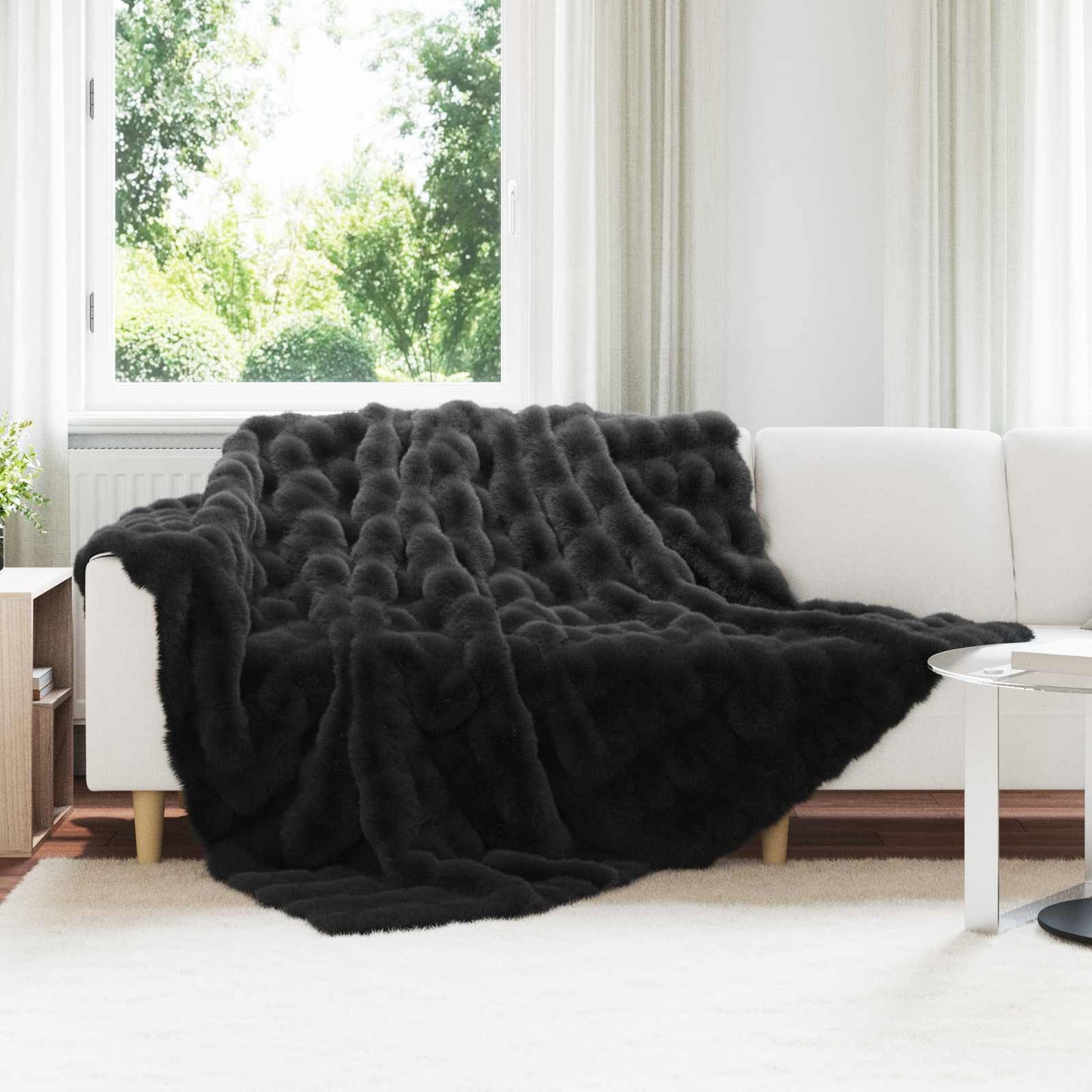Skliikkerteppe / pledd i kunstig kaninpels Olite 4 pcs Svart