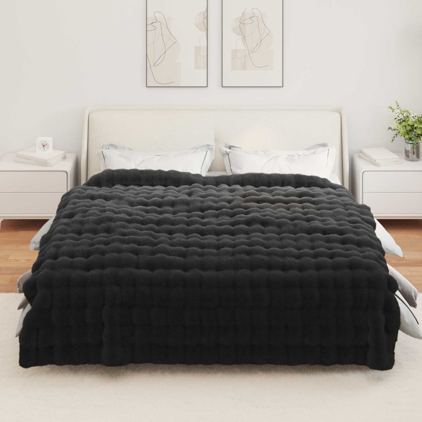 Skliikkerteppe / pledd i kunstig kaninpels Olite 4 pcs Svart