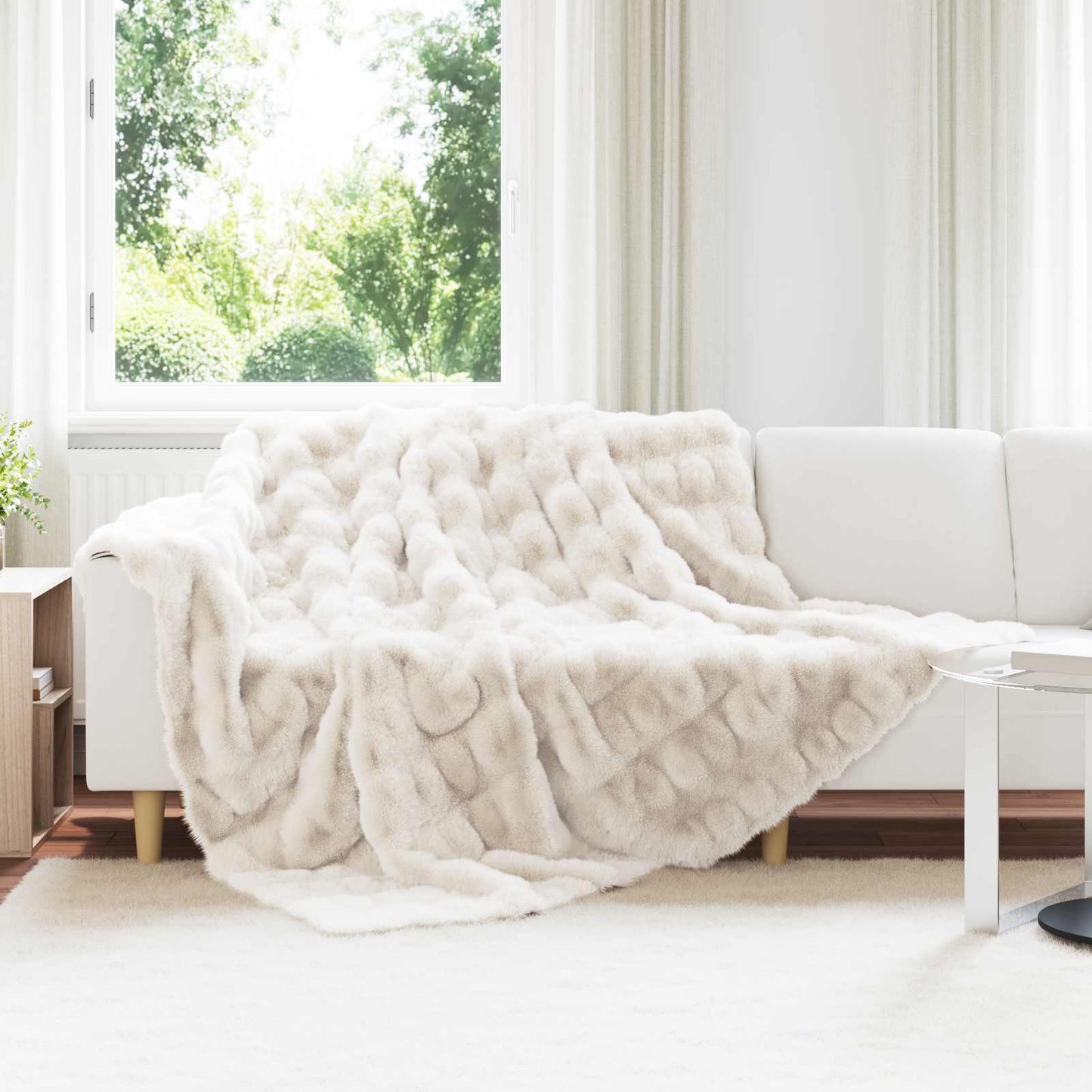 Skliikkerteppe / pledd i kunstig kaninpels Olite 4 pcs Hvit