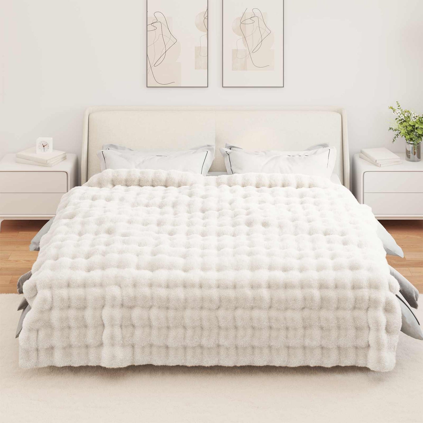Skliikkerteppe / pledd i kunstig kaninpels Olite 4 pcs Hvit