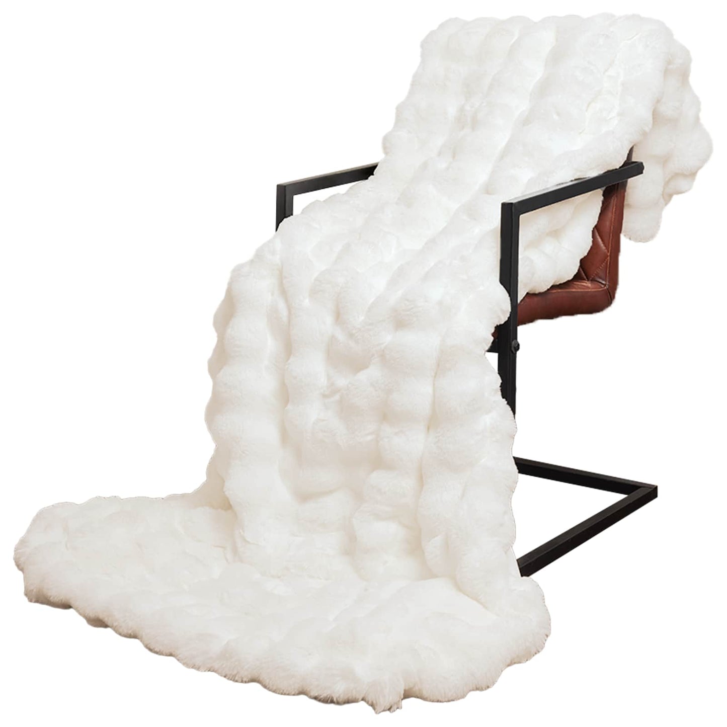 Skliikkerteppe / pledd i kunstig kaninpels Olite 4 pcs Hvit