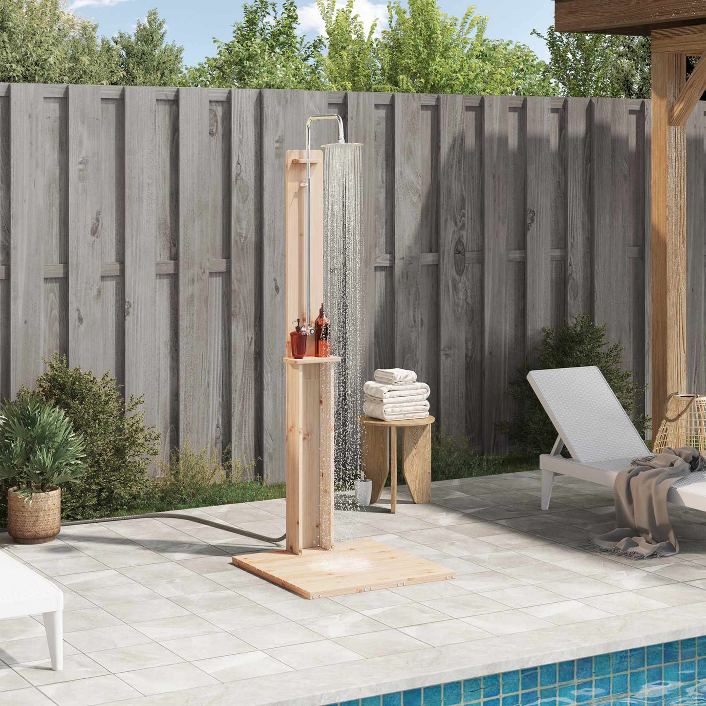Utendørs dusj Naturlig 75 x 76 x 217 cm Massiv furu
