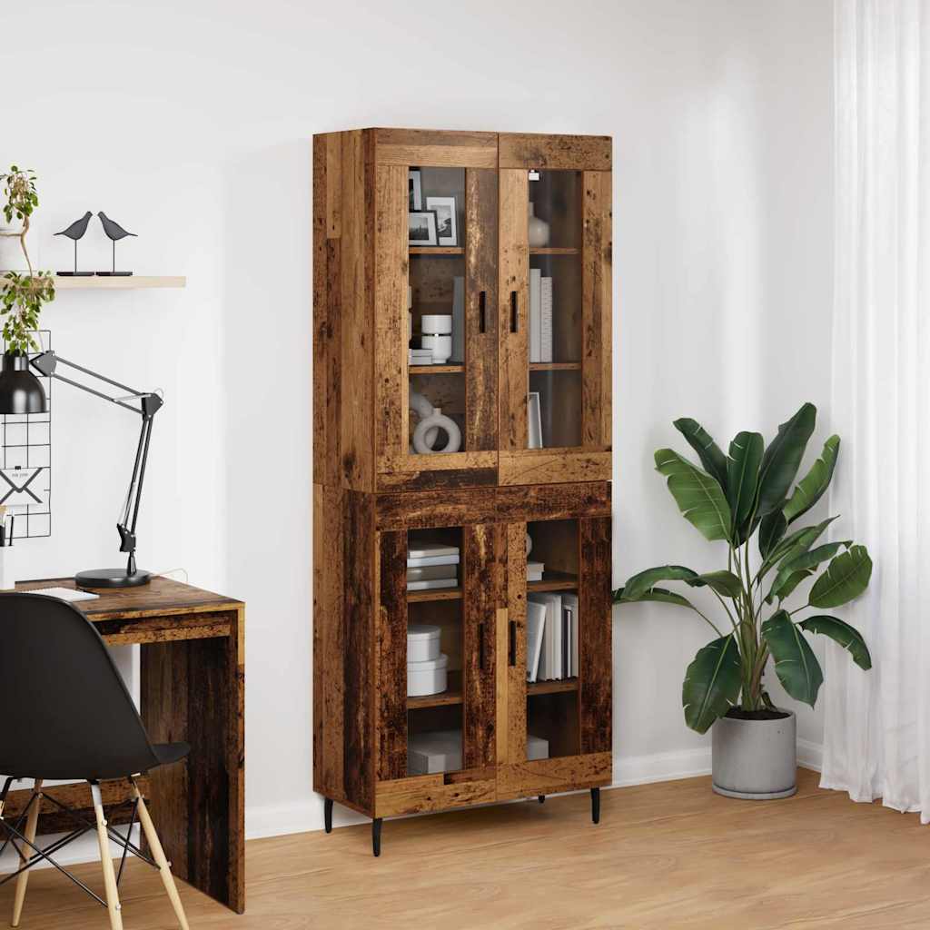 Høyskap 2 pcs Gammelt tre Sponplater og glass