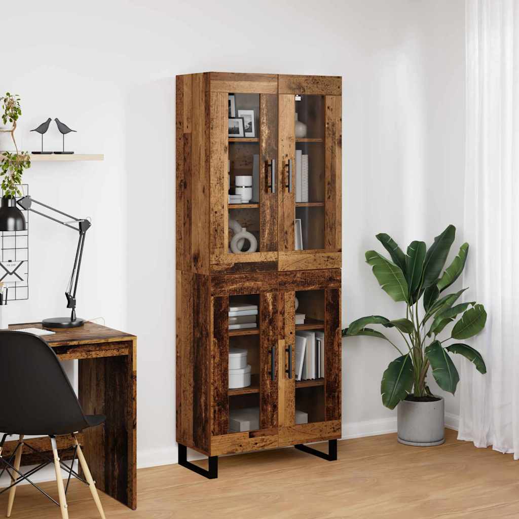 Høyskap 2 pcs Gamle tre Sponplater og glass