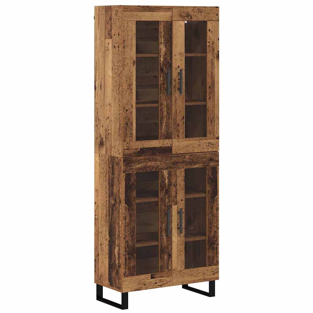 Høyskap 2 pcs Gamle tre Sponplater og glass