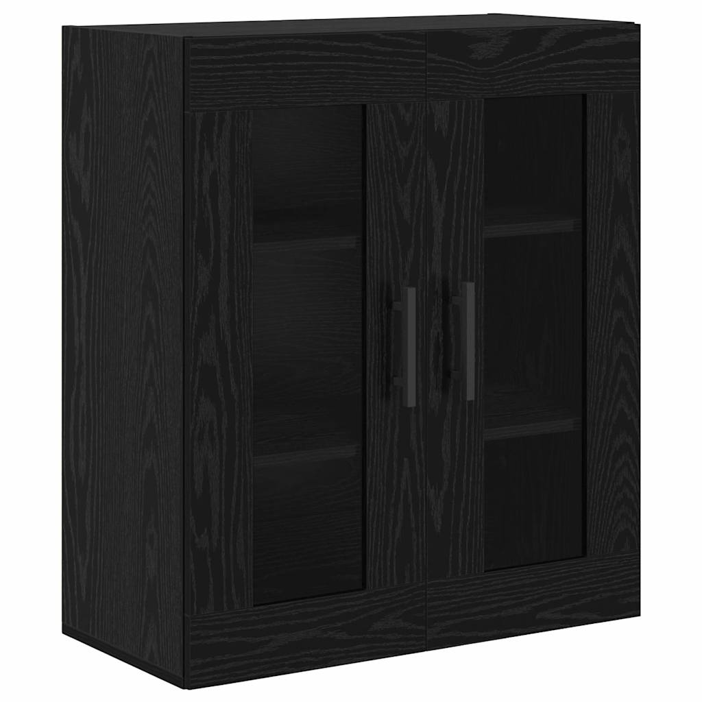Høyskap 2 pcs Svart Eik Sponplater og glass