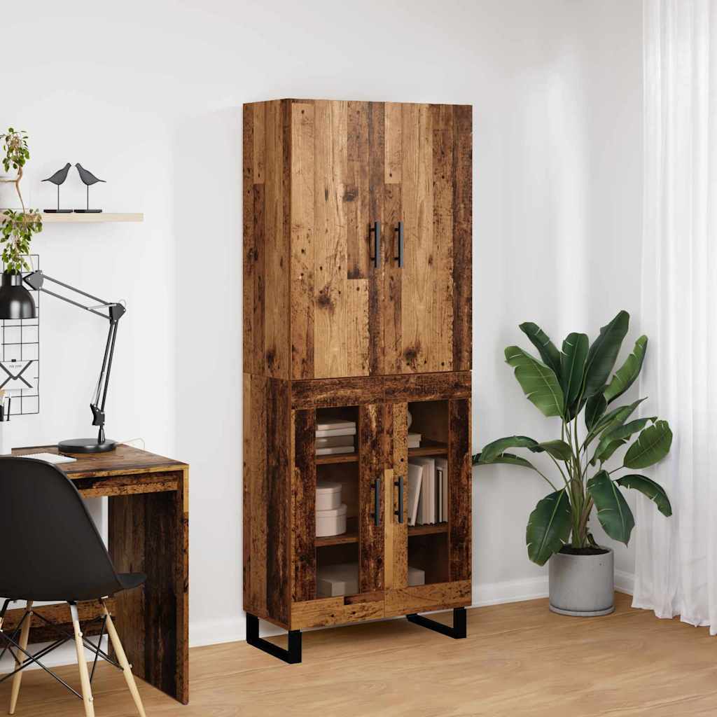 Høyskap 2 pcs Gamle tre 69,5 x 34 x 180 cm Sponplater og glass