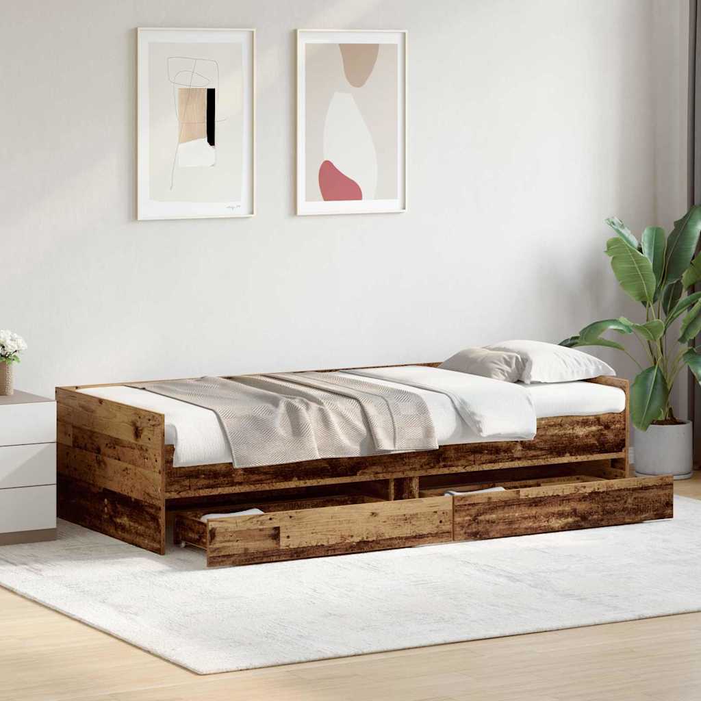 Sengestamme med skuff Gamle tre 90 x 190 cm Massiv furu