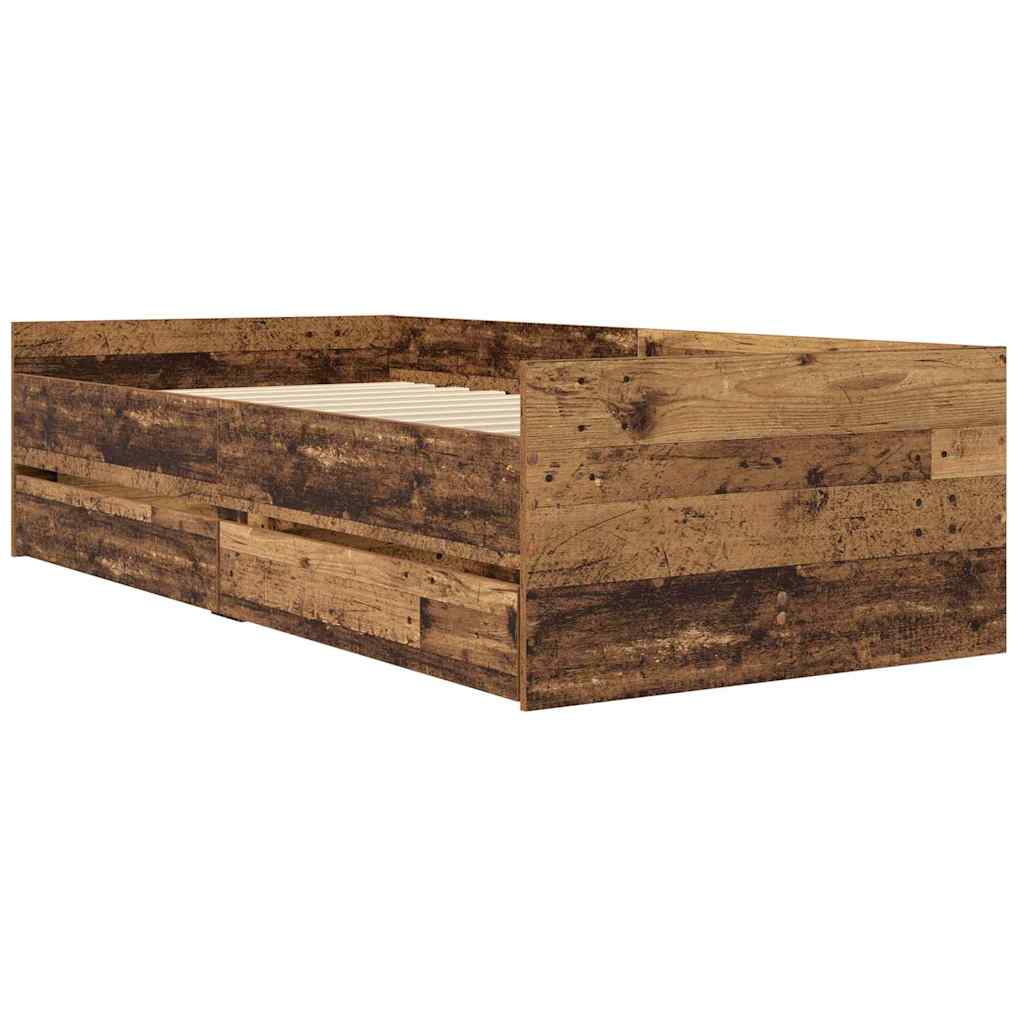 Sengestamme med skuff Gamle tre 90 x 190 cm Massiv furu