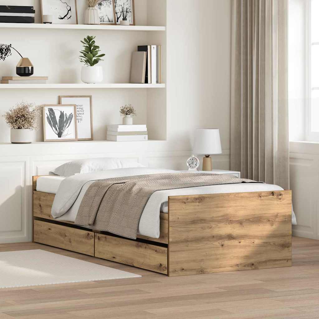 Sengestamme med skuff Artisan Eik 90 x 190 cm Massiv furu