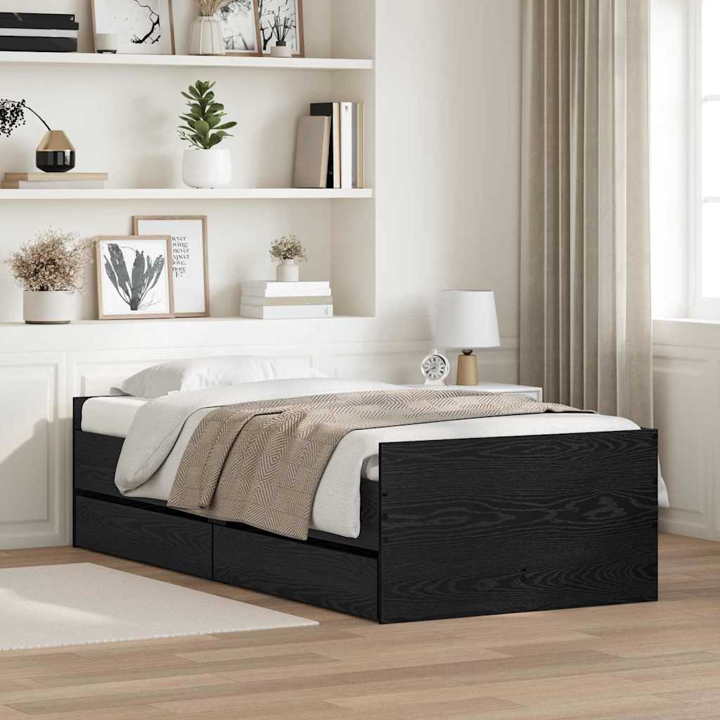 Sengestamme med skuff Svart Eik 90 x 190 cm Massiv furu