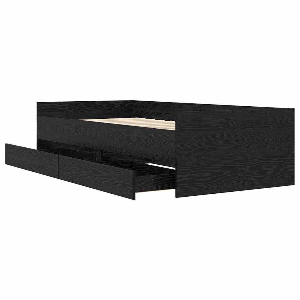 Sengestamme med skuff Svart Eik 90 x 190 cm Massiv furu