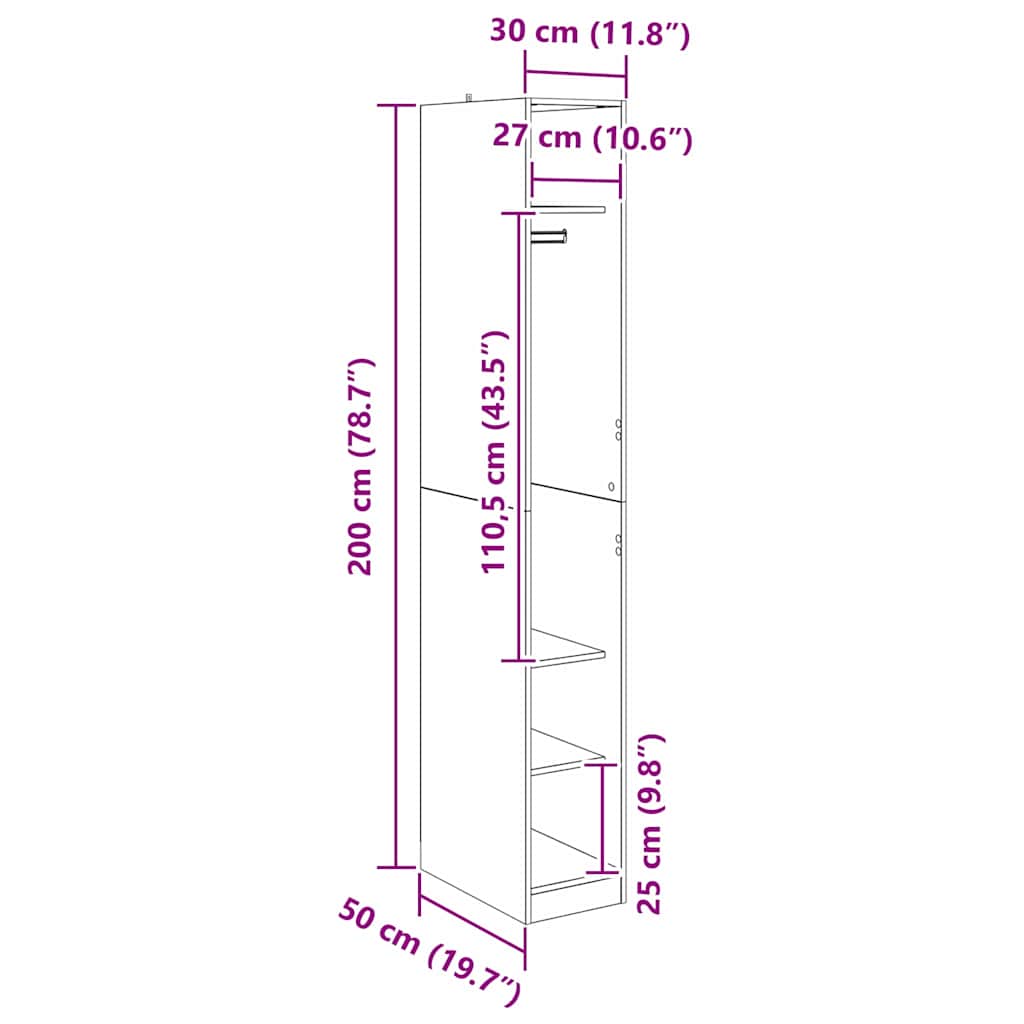 Garderobeskap Svart Eik 50 x 30 x 200 cm Konstruert tre vidaXL
