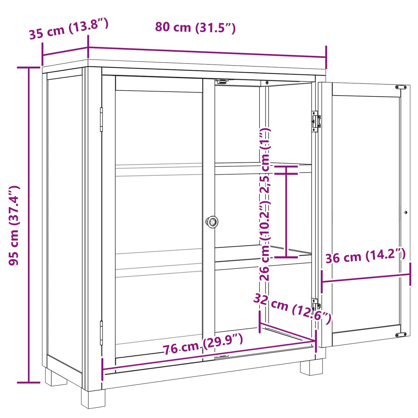 Kabinett med hylle med dør Brun 80 x 35 x 95 cm Massivt Eiketre