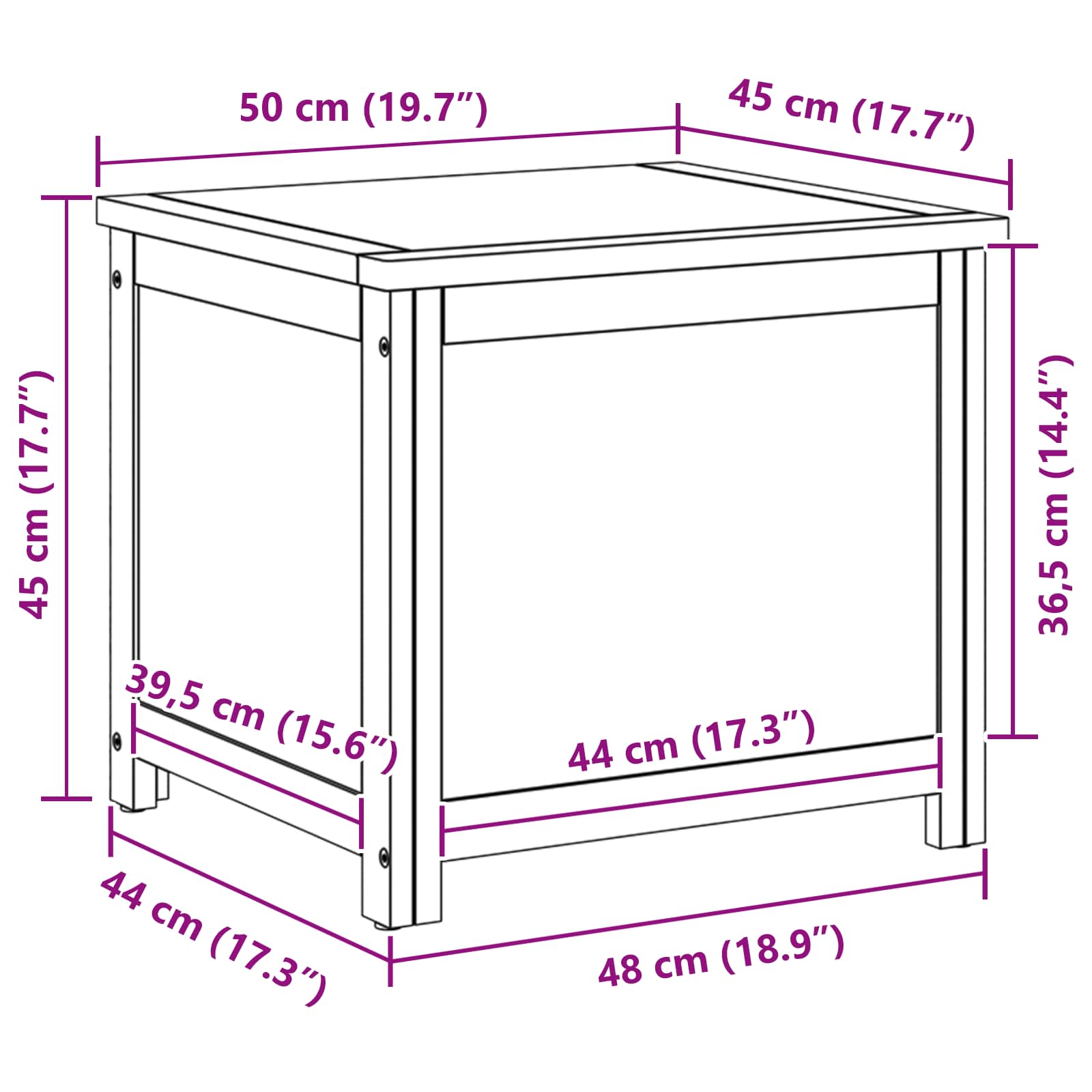 Lagringsboks 50 x 45 x 45 cm Konstruert tre med eikefiner vidaXL