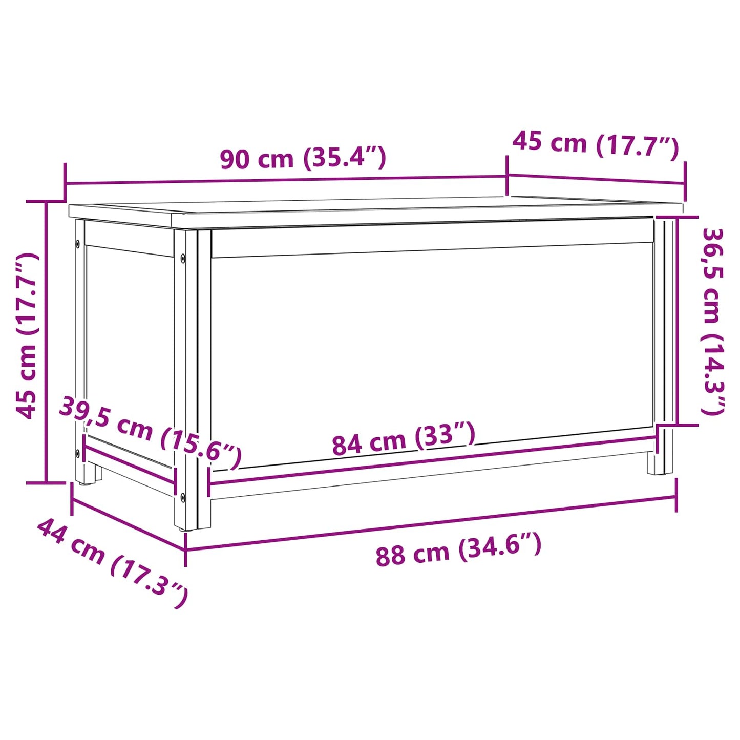 Lagringsboks 90 x 45 x 45 cm Massivt Eiketre