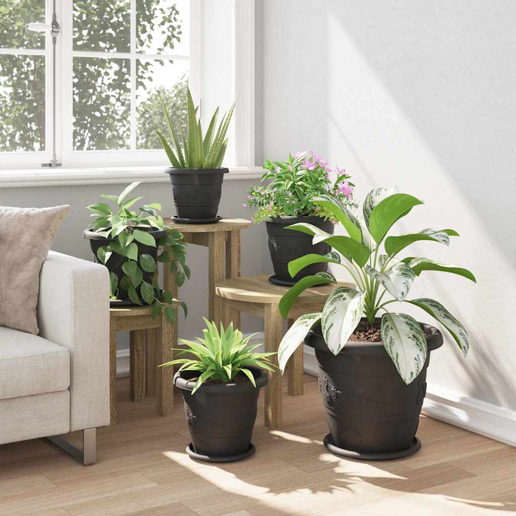 Rund Blomsterpotte 6 pcs Svart Ø 26 x 21.5 cm Plast